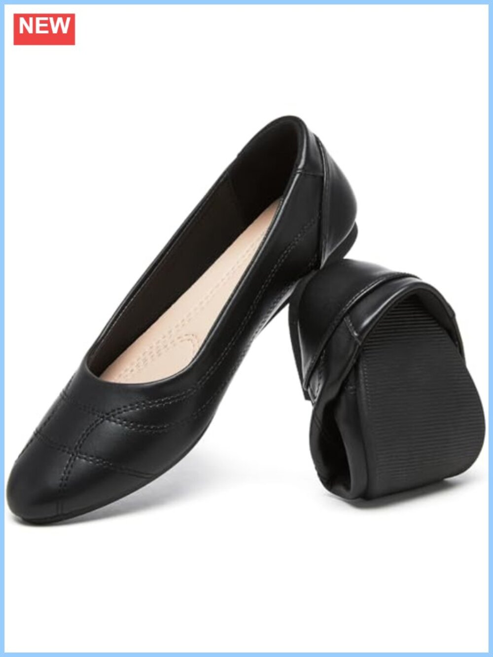 Women's Leather Memory Foam Ballet Flats Slip On Comfort Work Casual